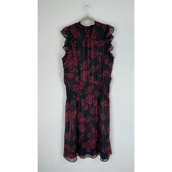 WHBM Sleeveless Smocked Waist Ruffle Midi Dress Womens XL Petite Black Red - Picture 8 of 14